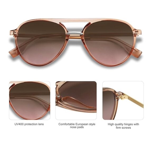 Women\'s Retro Aviator Polarized Sunglasses, TRANSPARENT BROWN main image 4